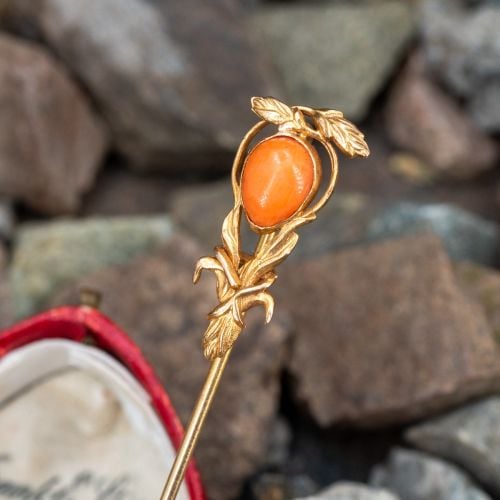 Vintage Yellow Gold Coral Stick Pin 