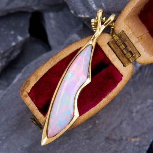 Freeform Crystal Opal Pendant Necklace 14K Yellow Gold