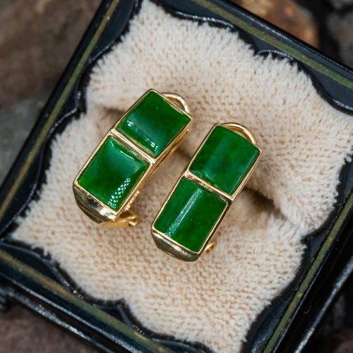Bezel Set Jadeite Jade Earrings 18K Yellow Gold