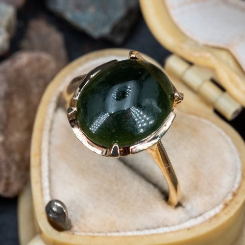 Pretty Dark Oval Nephrite Jade Ring Yellow Gold