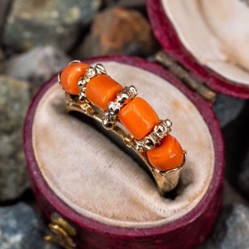 Vintage Yellow Gold Coral Bead Ring