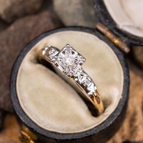 Pretty Vintage Diamond Engagement Ring 14K Yellow Gold