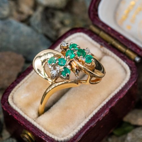 Estate Emerald & Diamond Ring 14K Yellow Gold