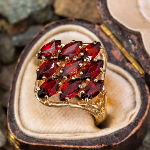 Marquise Garnet Cluster Ring Yellow Gold