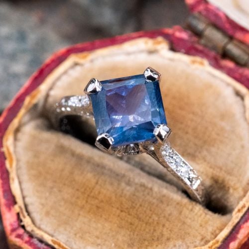 No Heat Sapphire Engagement Ring w/ Diamond Accents Platinum