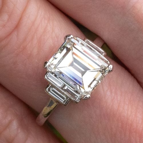 Stunning Vintage Emerald Cut Diamond Engagement Ring Platinum 3.25ct J/SI2 GIA