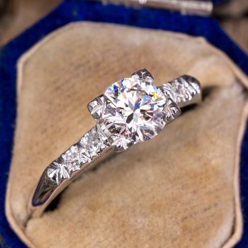 1.03Ct E/VS1 Lab Grown Diamond Engagement Ring in 1940s Mounting 14K White Gold