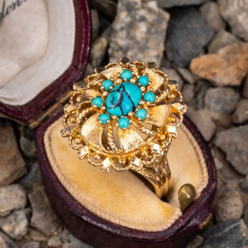 Created Turquoise Cocktail Ring 14K Yellow Gold
