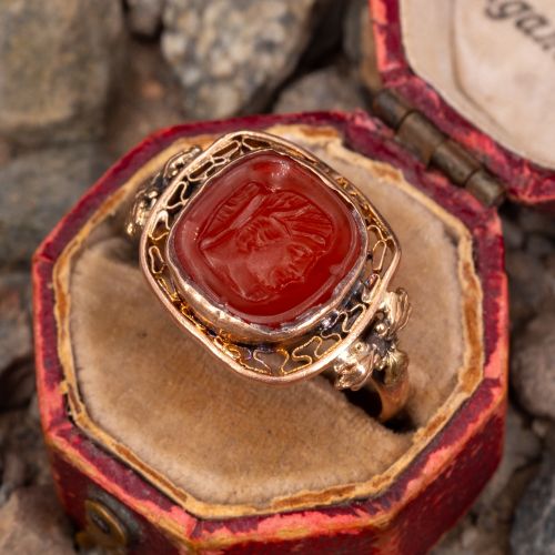 Antique Carved Carnelian Intaglio Ring 14K Rose Gold