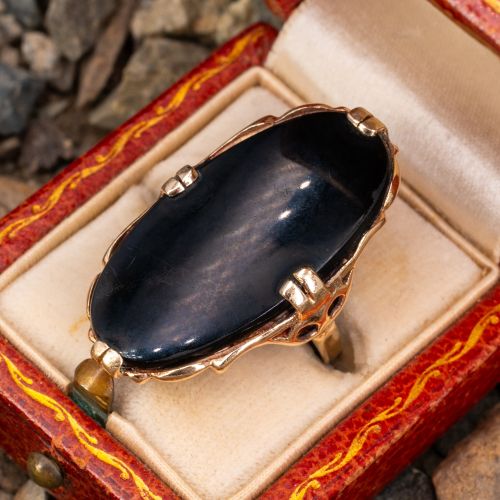 Vintage Elongated Black Onyx Cocktail Ring Yellow Gold