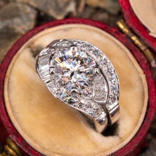 2.01Ct F/VS1 Lab Grown Diamond in 1950s Platinum Diamond Accented Wedding Set 