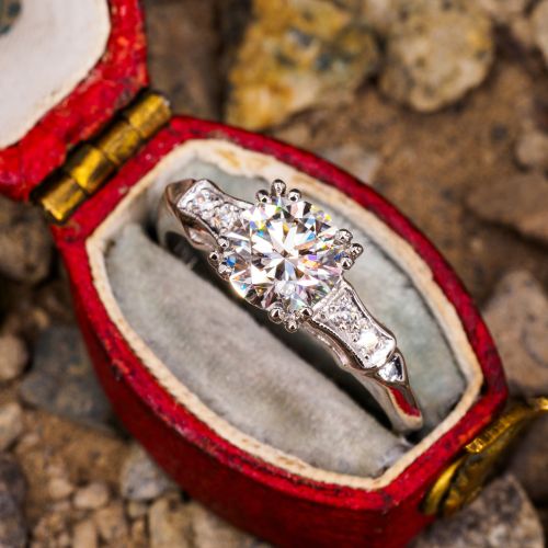 1.02ct F/VVS2 Lab Grown Diamond Engagement Ring in Vintage 1950s Platinum Mounting