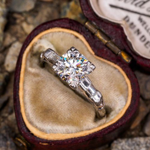 1.08ct E/VVS2 Lab Grown Diamond Engagement Ring 1950s Platinum Mounting