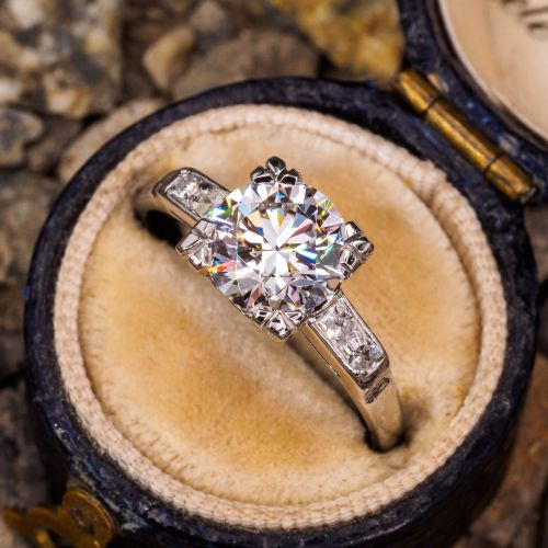 1.02ct E/VS1 Lab Grown Diamond Engagement Ring 1950s Platinum Mounting