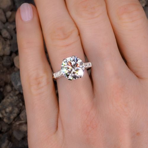 5.10ct G/VS1 Lab Grown Diamond Engagement Ring 1950s Platinum Mounting