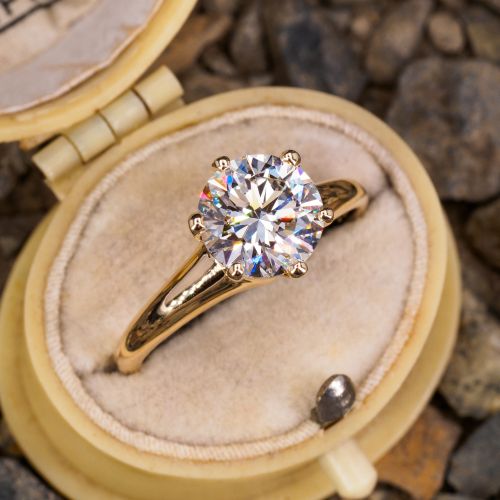 2 Carat E/VS1 Lab Grown Diamond in 1950s 14K Yellow Gold Solitaire Mounting