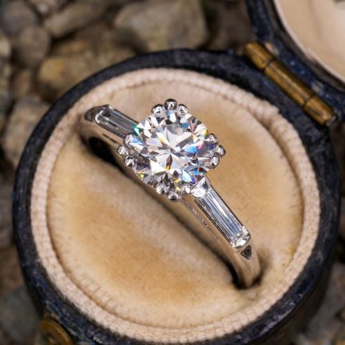 1.23Ct G/VS1 Lab Grown Diamond Engagement Ring 1970s Platinum Mounting