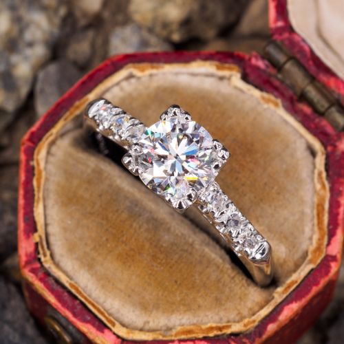 1.27Ct E/VVS2 Lab Grown Diamond Engagement Ring in 1950s Platinum Mounting 