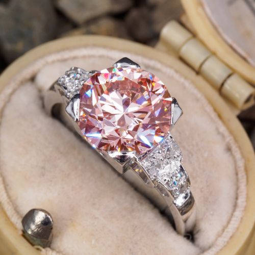 3.01Ct Fancy Intense Pink/VS2 Lab Grown Diamond in 1940s Diamond Mounting Platinum 