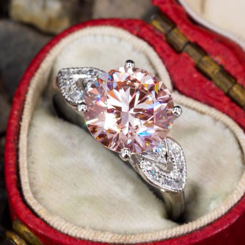 3 Carat Fancy Intense Pink Lab Grown Diamond in 1950s Diamond Mounting Platinum 