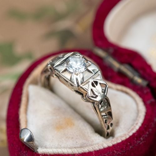Patina 1940's Vintage Diamond Engagement Ring White Gold .27ct H/SI1