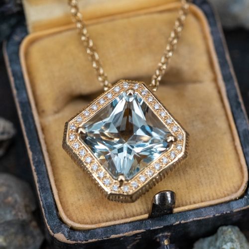 Michelle Albala Pendant Necklace Prasiolite w/ Diamond Accents 18K Gold