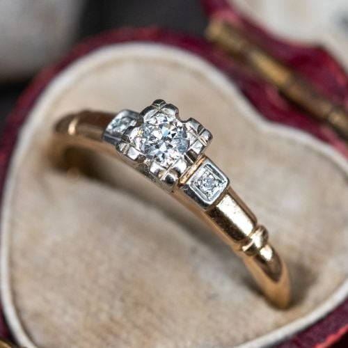 Vintage 1940s Transitional Brilliant Cut Diamond Engagement Ring