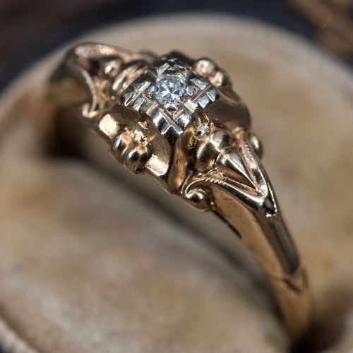 Vintage 14K Yellow Gold Single Cut Diamond Engagement Ring .02ct I/SI1