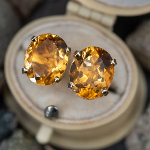 Citrine Gemstone Stud Earrings 14K Yellow Gold