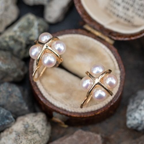 Vintage Cultured Pearl Earrings 14K Yellow Gold