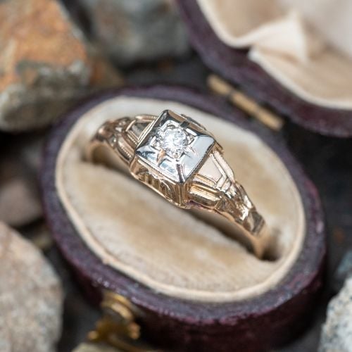 Vintage 1940s Transitional Cut Diamond Detailed Engagement Ring