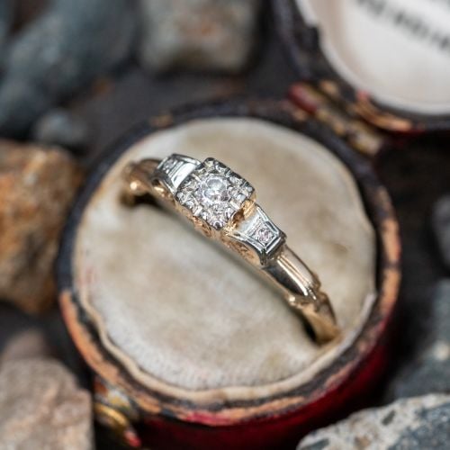 Vintage 1940s Solitaire Diamond Engagement Ring w/ Accents 14K