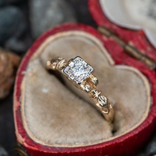 Vintage Transitional Cut Diamond 14K Yellow Gold Engagement Ring