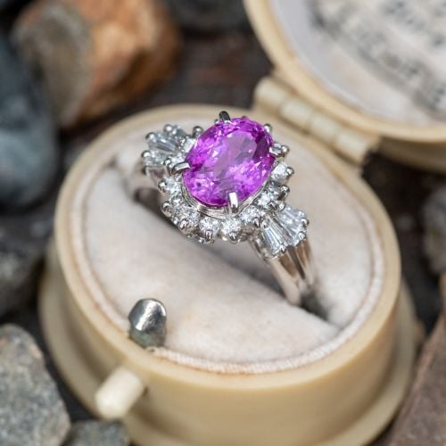 Pink Sapphire Engagement Ring w/ Diamond Accents Platinum