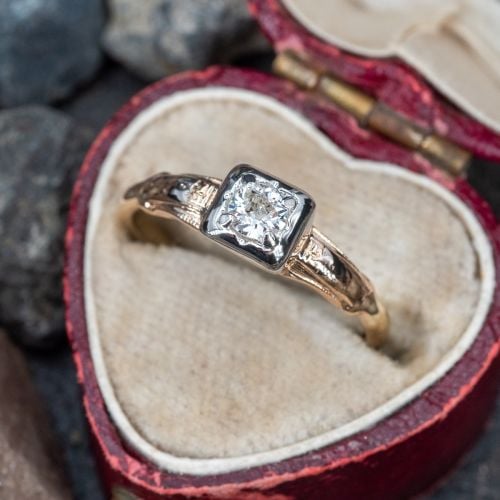 Old European Cut Diamond 1940s Engagement Ring .17ct F/SI2