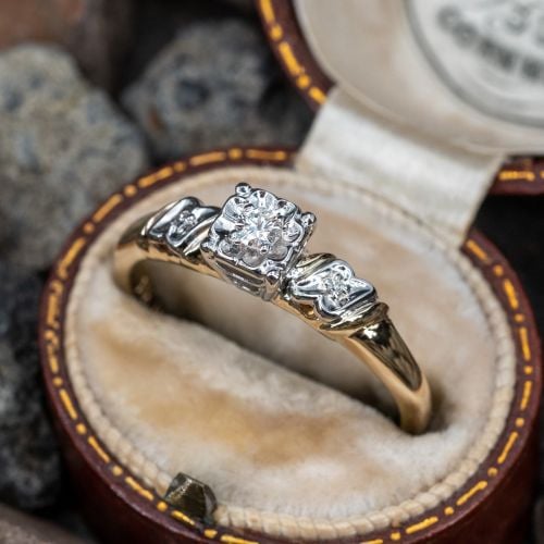 1950s TRU-FIT Vintage Diamond Engagement Ring 14K Yellow Gold
