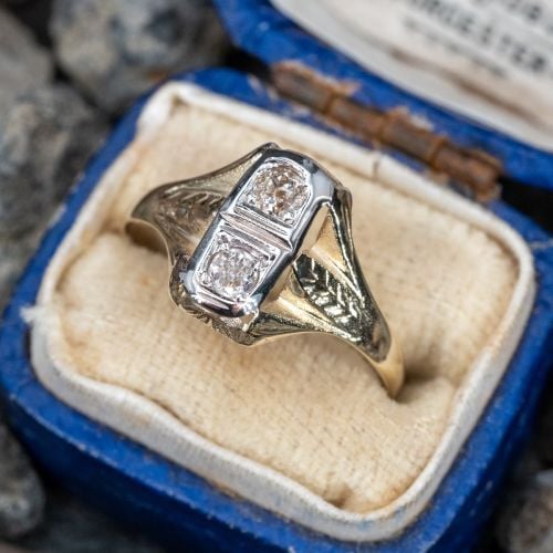 Vintage Twin Old Mine Cut Diamond Ring 14K Yellow Gold
