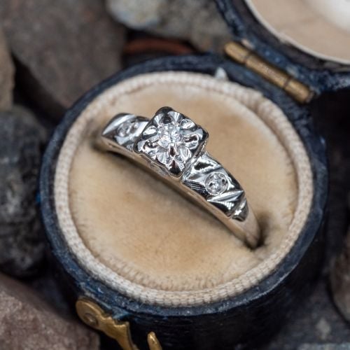 1950s Vintage 14K White Gold Diamond Engagement Ring