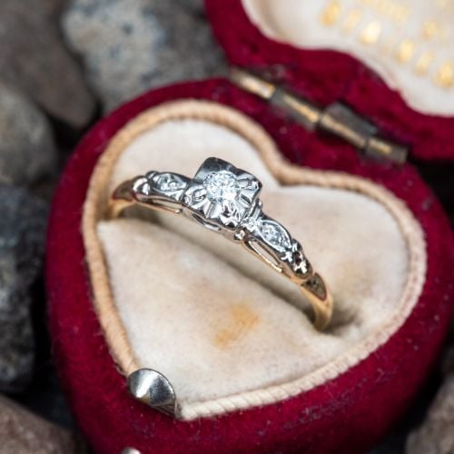 Vintage 1950s Detailed Diamond Engagement Ring 14K
