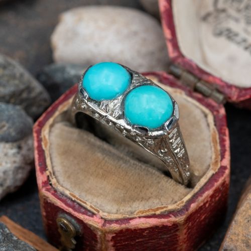 Twin Turquoise Ring 18K White Gold