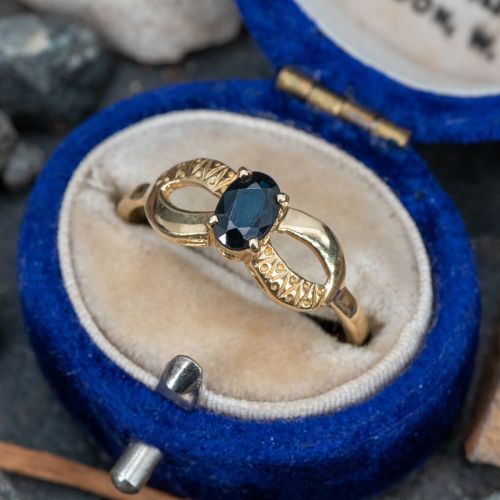 Dark Blue Sapphire Engagement Ring 14K Yellow Gold