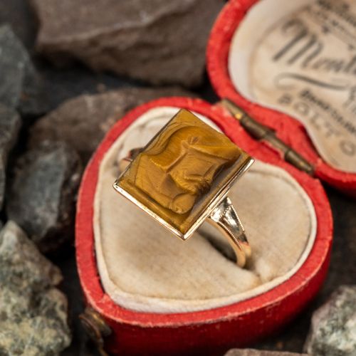 Tigers Eye Cameo Ring Yellow Gold