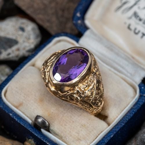 1964 Hunter College Oval Amethyst Class Ring 14K Yellow Gold