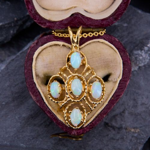 Lovely Opal Pendant Necklace 14K Yellow Gold