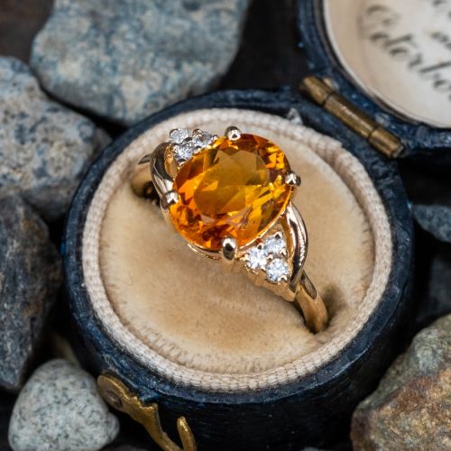 Oval Cut Citrine Ring w/ Diamond Accents 14K Yellow Gold