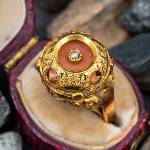 Vintage Coral Dome Ring w/ Diamond Accent Yellow Gold