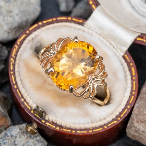 Vintage Oval Citrine Ring Yellow Gold