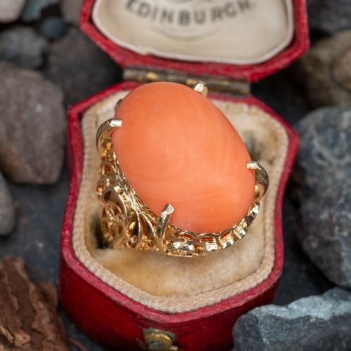 Pierced Openwork Coral Cocktail Ring 14K Yellow Gold