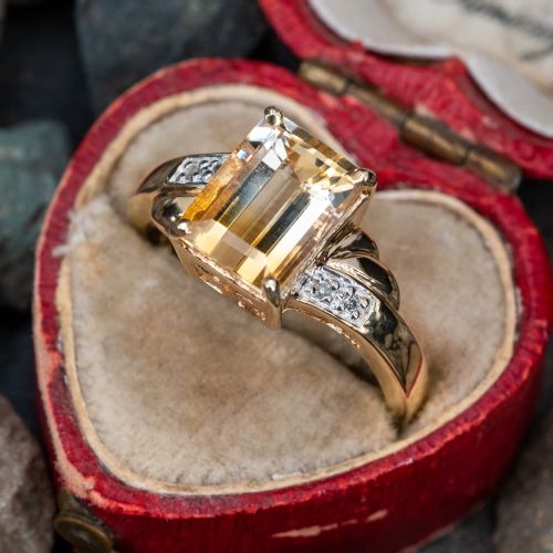 Bi-Color Citrine & Diamond Ring 14K Yellow Gold