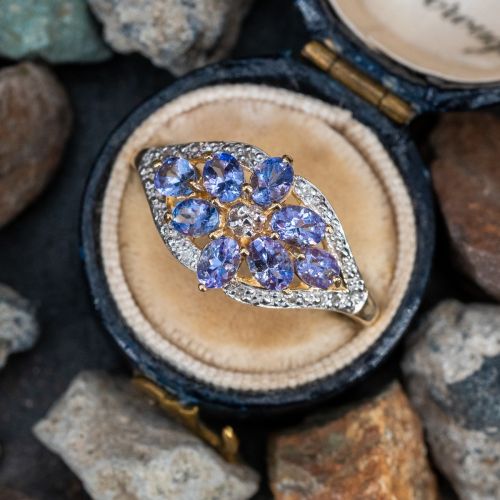 Floral Design Tanzanite & Diamond Ring 14K Yellow Gold